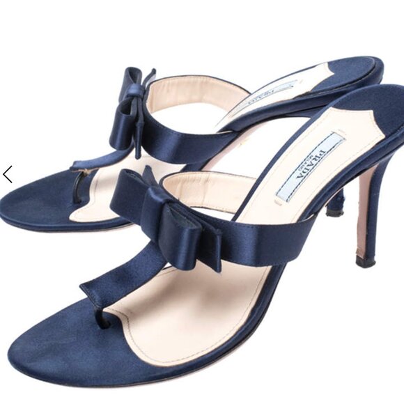 Prada Blue Satin Fuoco Bow Thong Sandals Size 39 - Picture 1 of 8